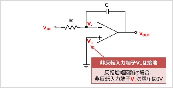 【積分回路】 非反転増幅端子の電圧を求める
