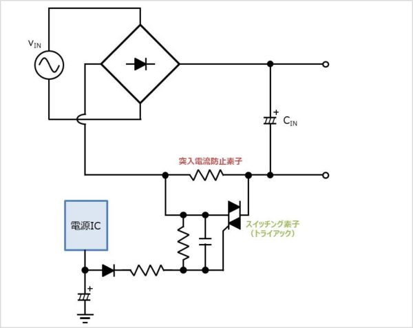 【突入電流防止回路】電源ICの電圧を利用