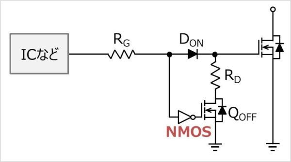プッシュプル回路のトランジスタをダイオードにしたゲート駆動回路(MOSFETを使用)
