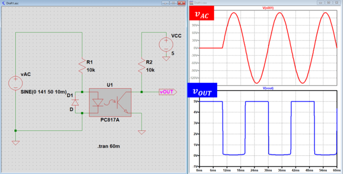 交流電圧検出回路(AC電圧検出回路)のシミュレーション